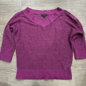 GLO Purple Metallic Half Sleeve Knit VNeck Sweater | Size L